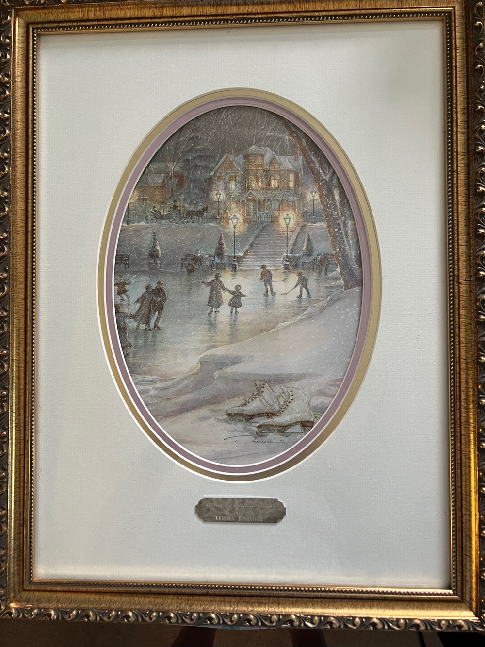 Trisha Romance "Evening Skaters" Framed Oval Vignette Print